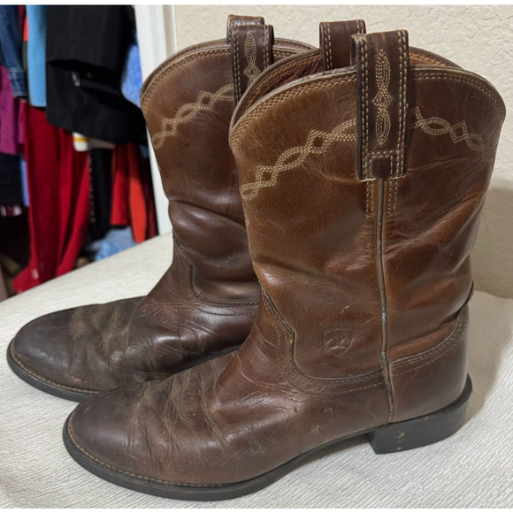 Ariat BOOTS Heritage Roper Leather Cowboy Boots Men's Size 9D Distressed Rodeo - Picture 1 of 10